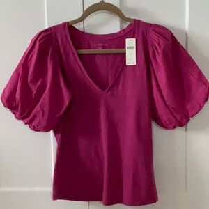 Anthropologie Fuchsia Puff Sleeve Blouse